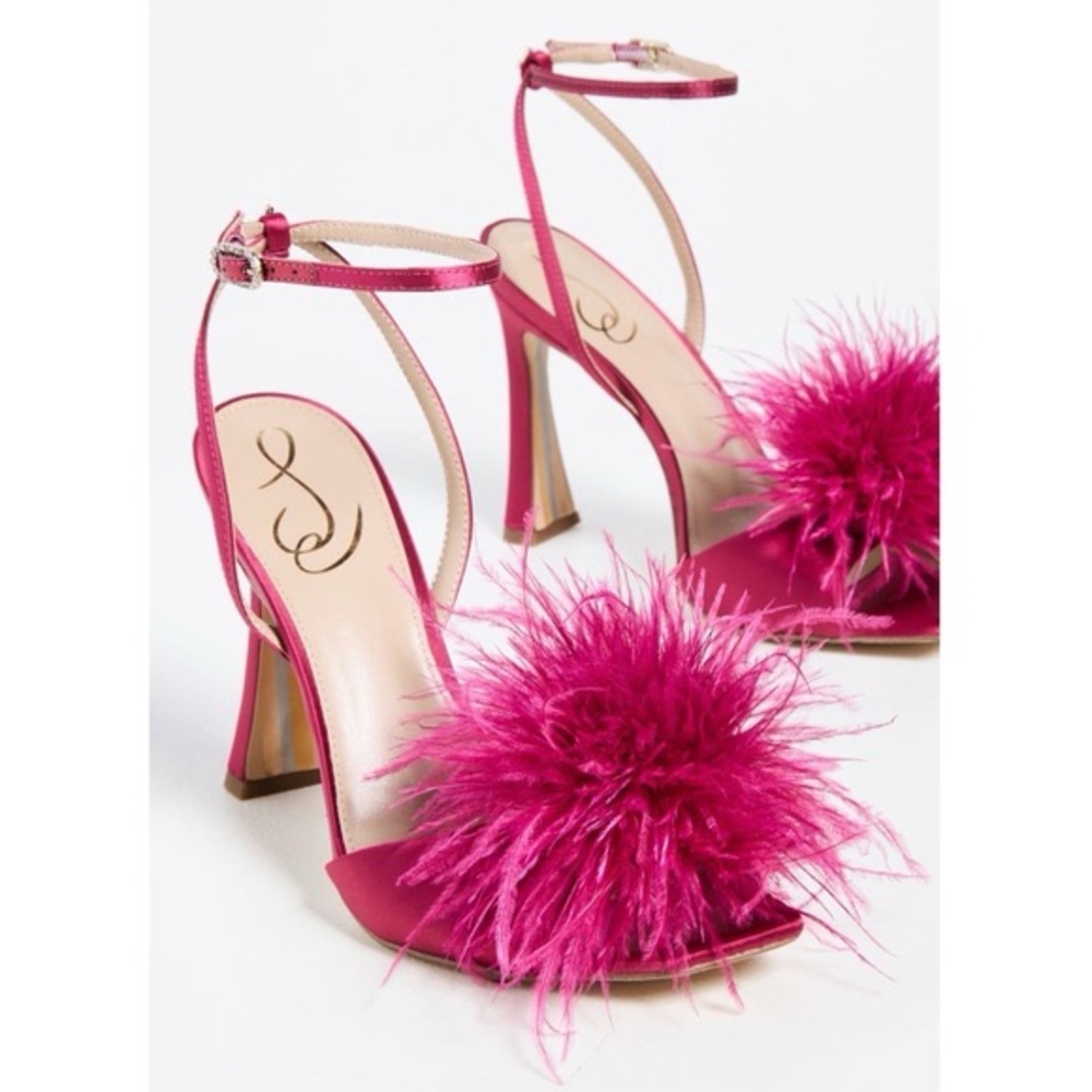 Sam Edelman Pink Feathered Heels - worn once!!! A tad too small, TTS size 7